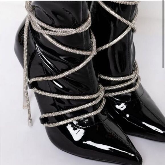 Azalea Wang Dripping in Diamonds Patent Leather Booties Size 9, New without box - Picture 2 of 12